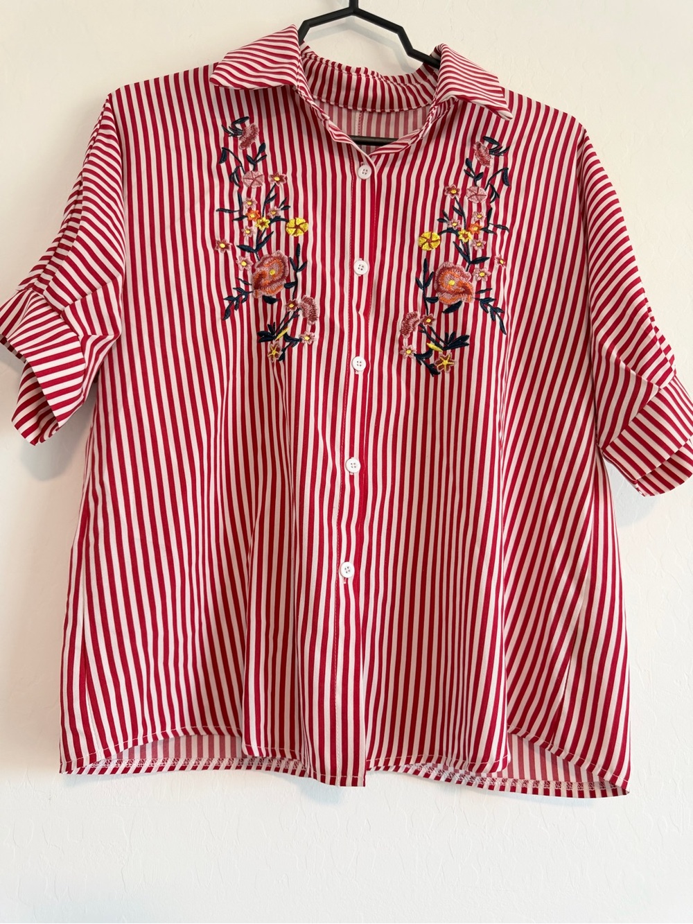 SHEIN Red and White Striped Blouse